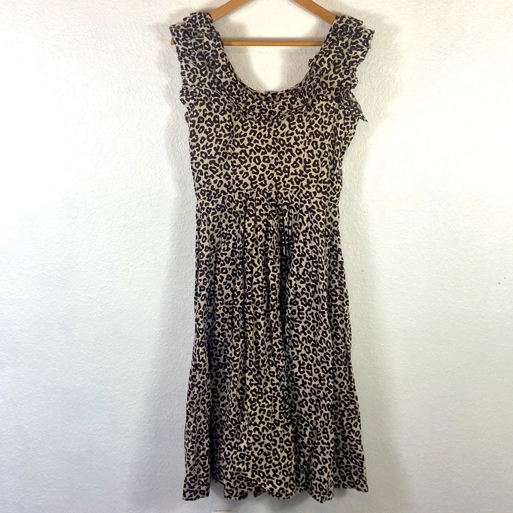 SEA New York Leopard button front ruffle Sleeve midi Dress - Picture 6 of 7